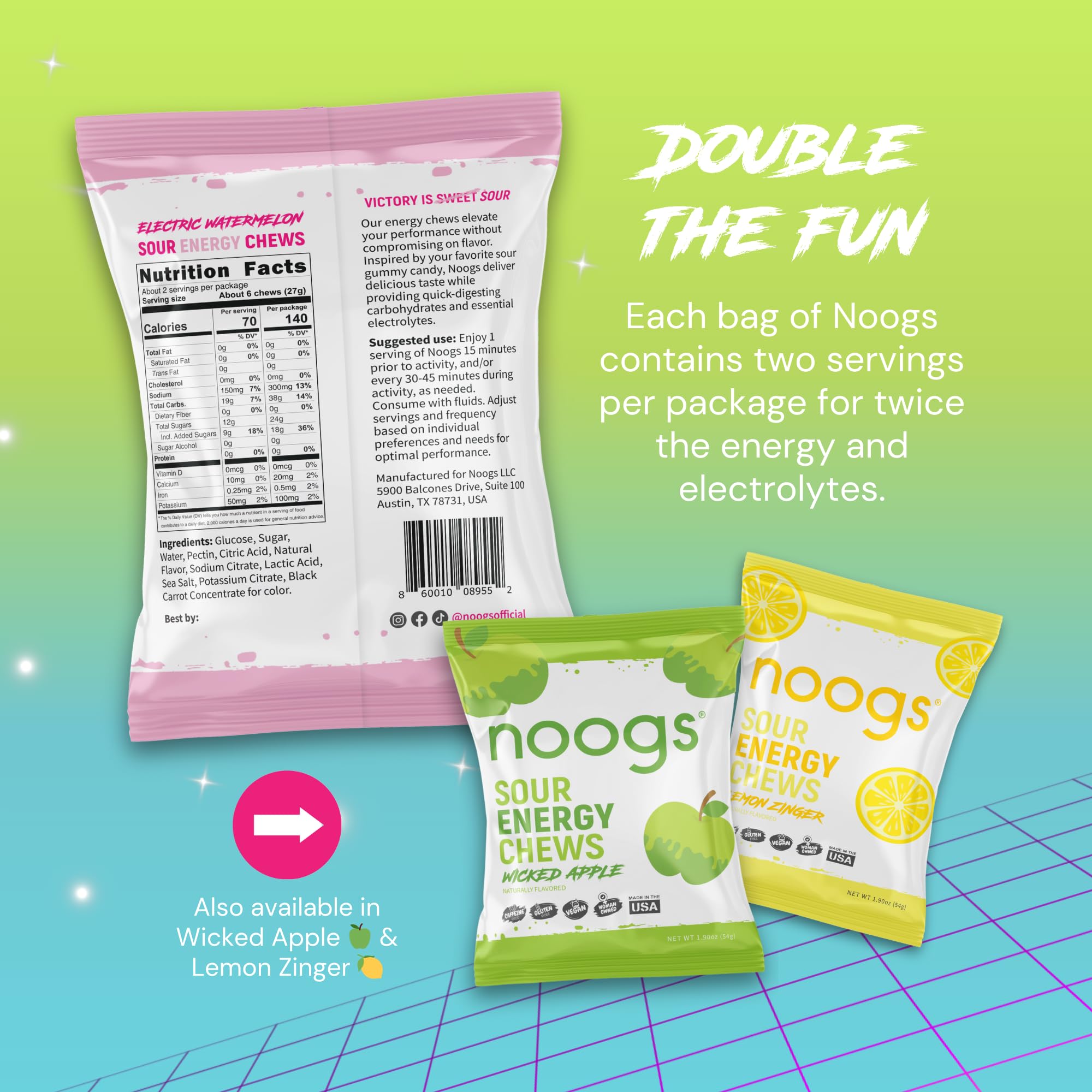 Noogs Sour Energy Chews vegan gluten free label appeals to athletes