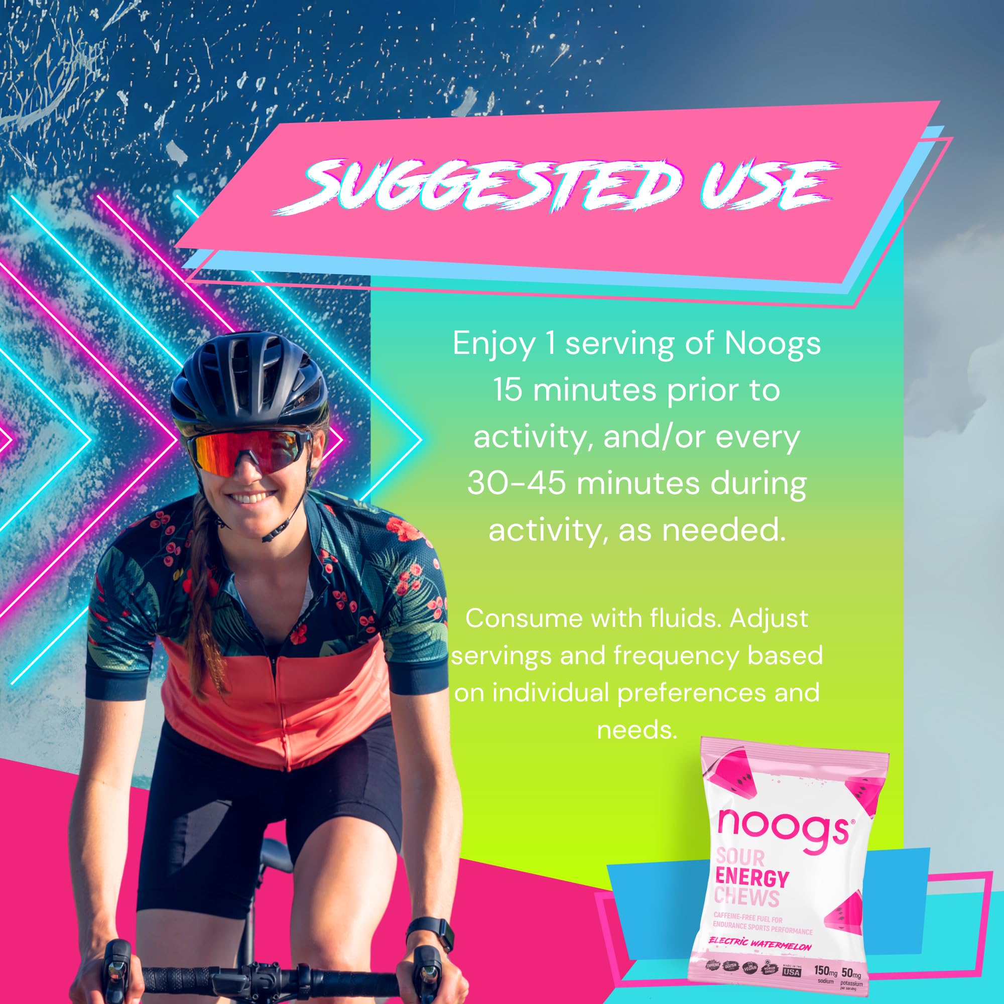 Noogs Sour Energy Chews watermelon flavor communicates fruity endurance fueling