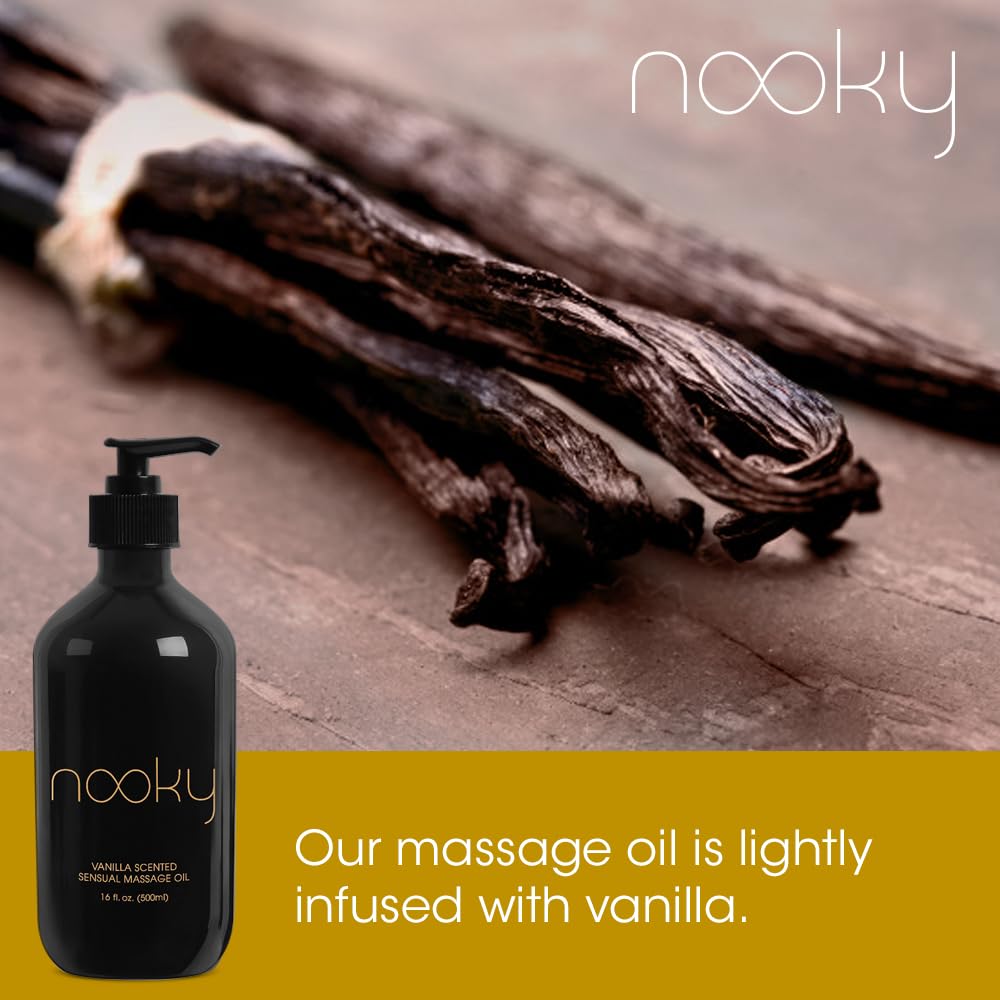 Nooky Vanilla Massage Oil improves skin softness and natural glow after use