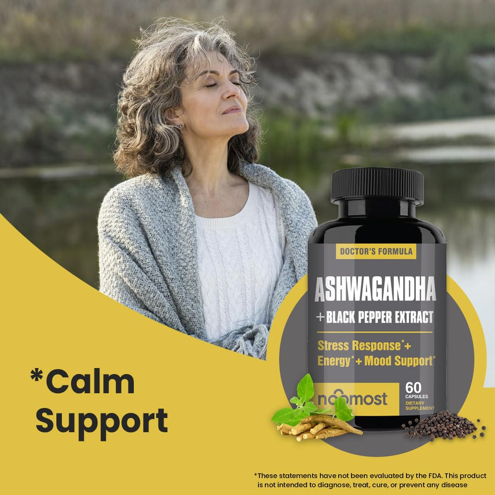 NooMost Ashwagandha black pepper label detail noting absorption boost