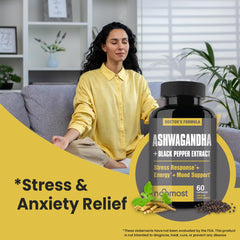 NooMost Ashwagandha capsules closeup emphasizing vegan capsule and potency