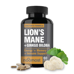 NooMost Lions Mane bottle on countertop for daily cognitive support.