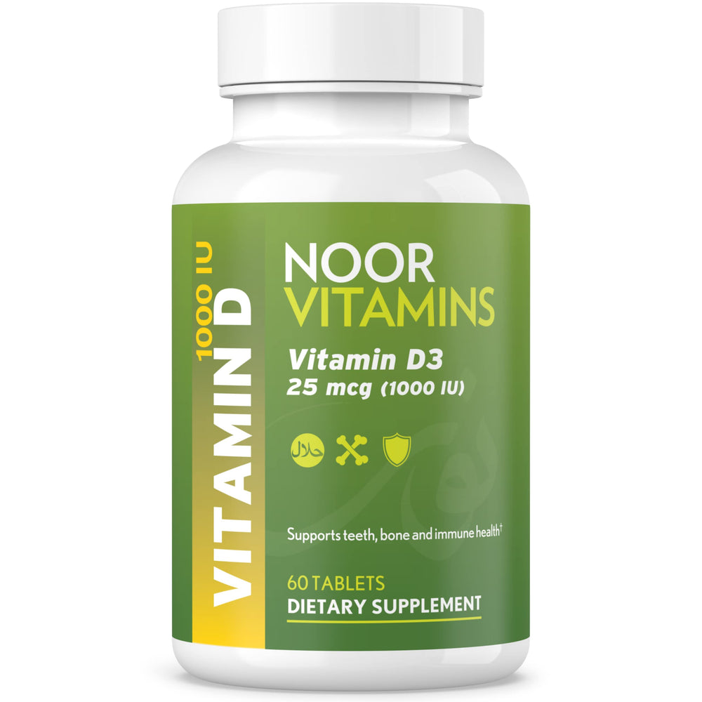 Noor Vitamins halal vitamin D3 bottle supports daily bone and immune health.