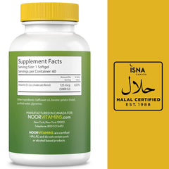 Noor Vitamins Halal Vitamin D label: clear halal-certified ingredients and dosage information