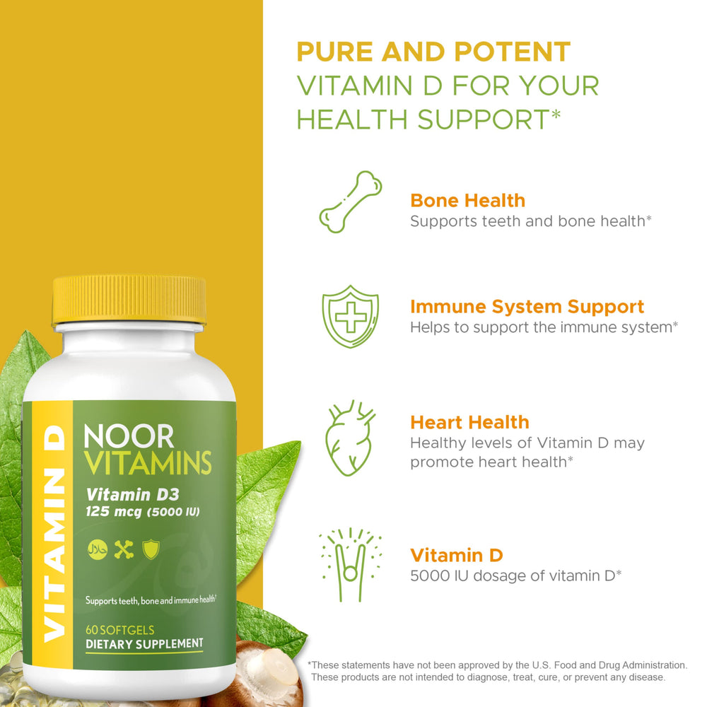 Noor Vitamins Halal Vitamin D packaging vial: convenient daily dose in gluten-free, non-GMO formula