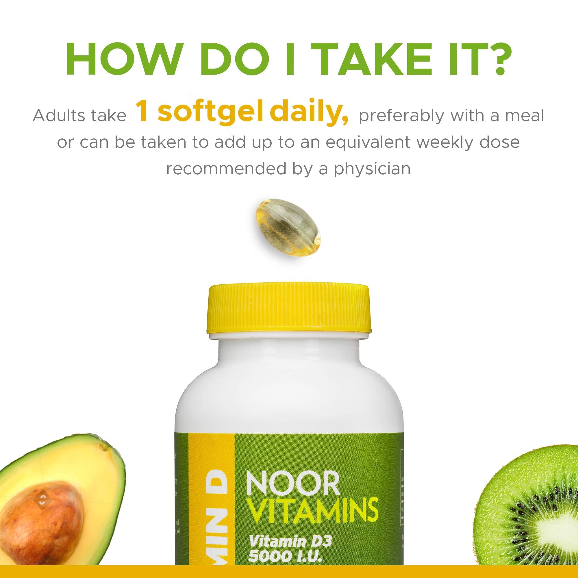 Noor Vitamins Halal Vitamin D softgel texture: smooth capsules that slip easily for daily use