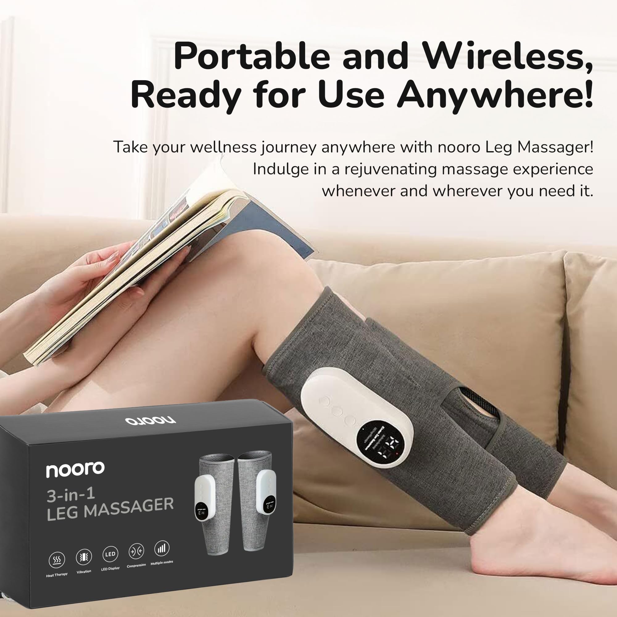 Nooro 3-in-1 Leg Massager universal fit accommodates many users