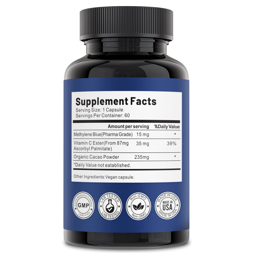 Capsule close-up reveals smooth texture and blue hue.