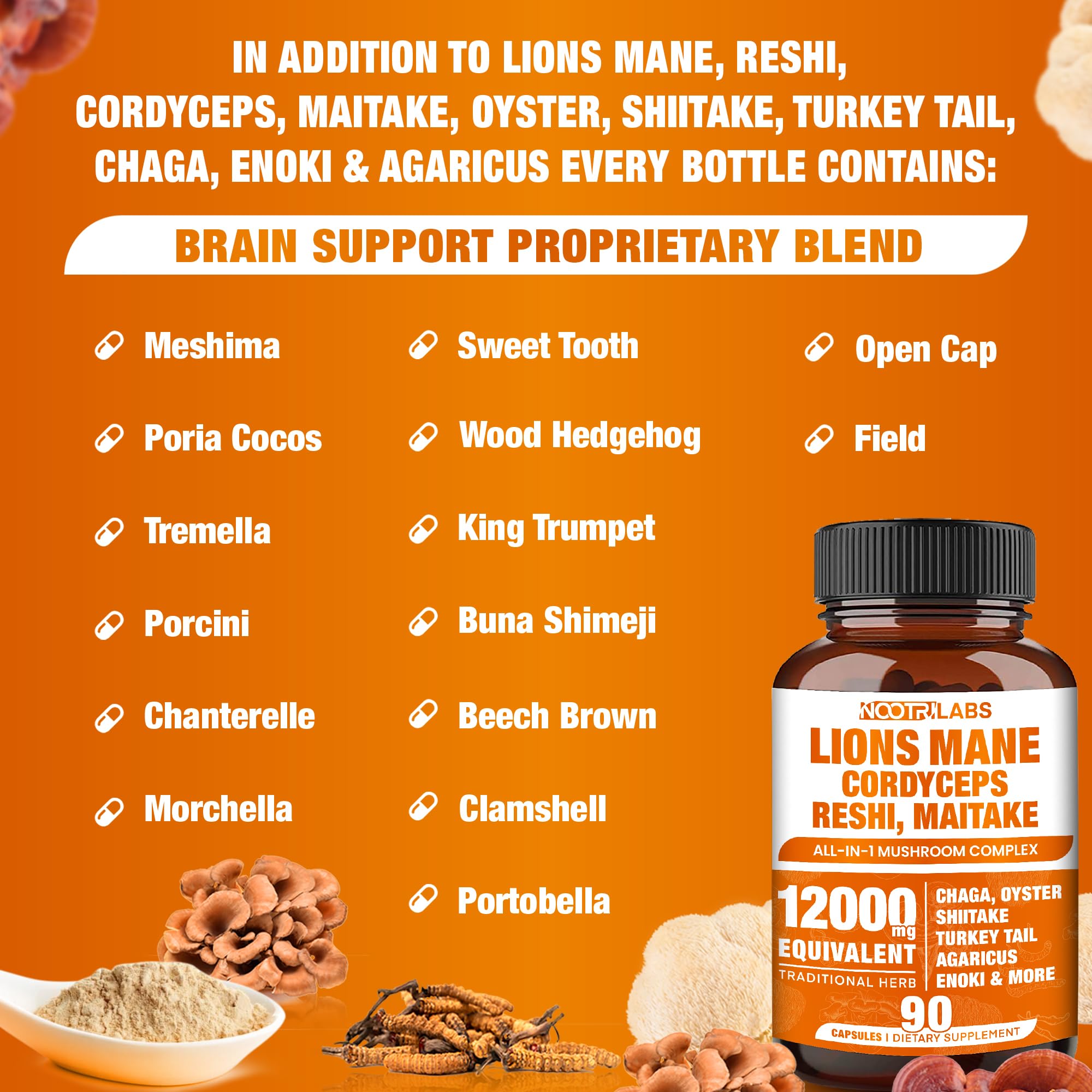 Nootrilabs Naturals Maitake capsules illustrating diverse mushroom benefits in the 24-type blend