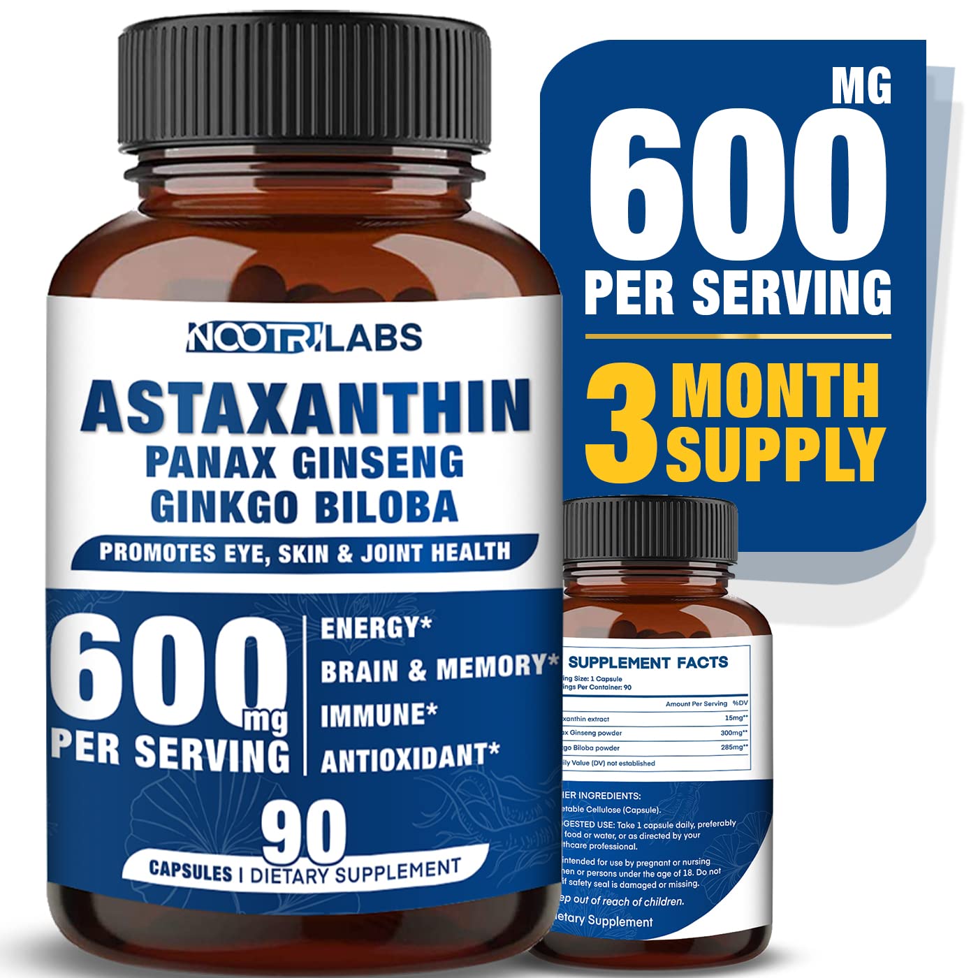 Nootrilabs Naturals Astaxanthin bottle highlighting eye health support