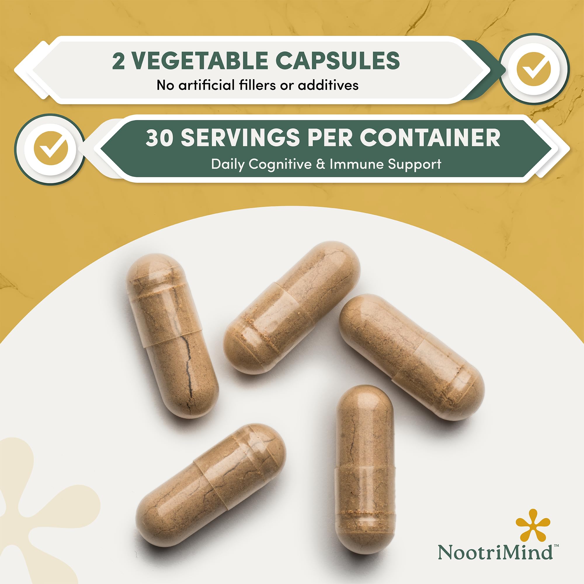 Nootrimind vegan gluten-free formula sign indicating non-GMO quality.