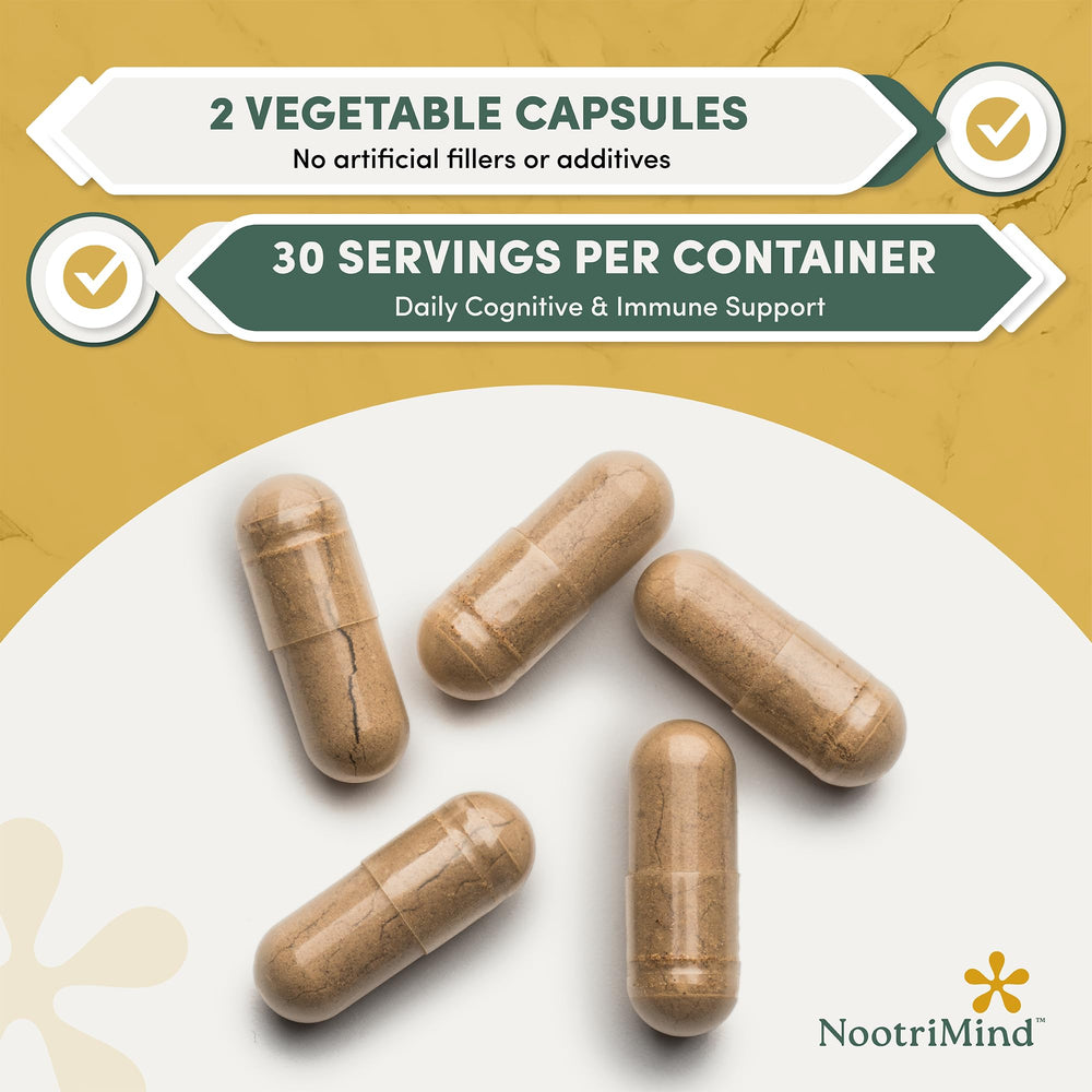 Nootrimind vegan gluten-free formula sign indicating non-GMO quality.