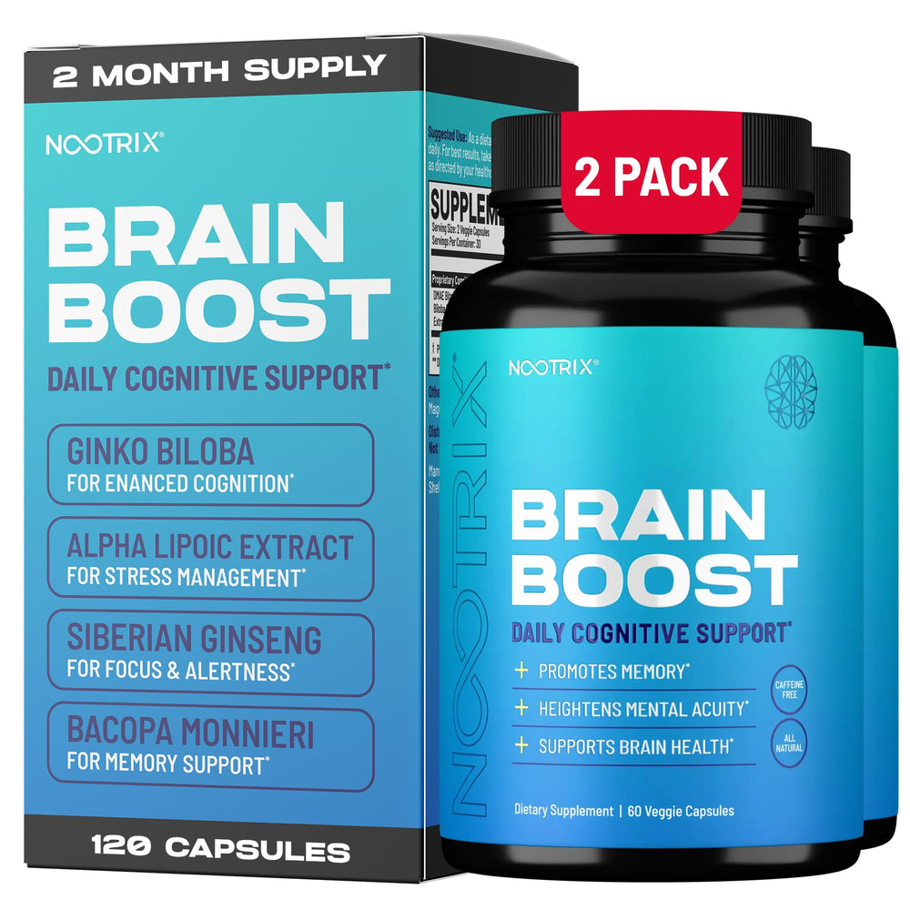 Nootrix Brain Boost bottle with capsules for daily focus and memory support.