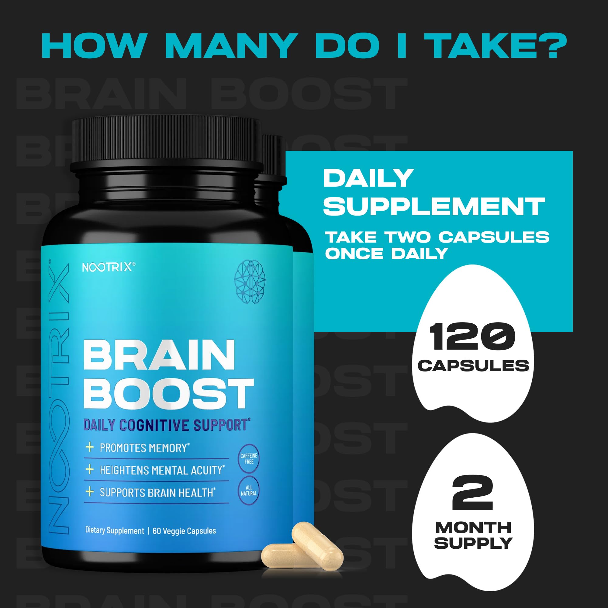 Ingredient label on Nootrix Brain Boost package showing clean, allergen-friendly formula.