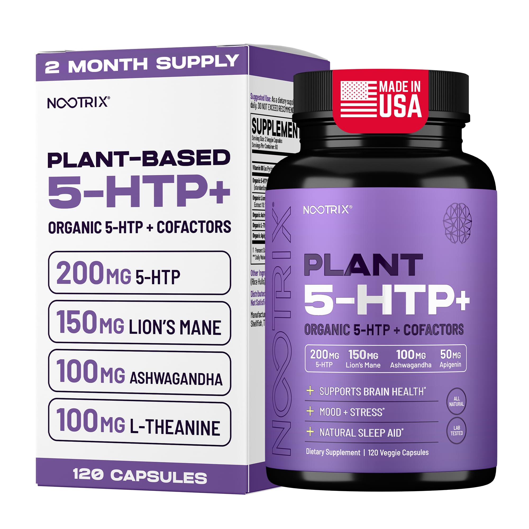 Nootrix Organic 5-HTP+ bottle pour promotes restful sleep and mood balance.
