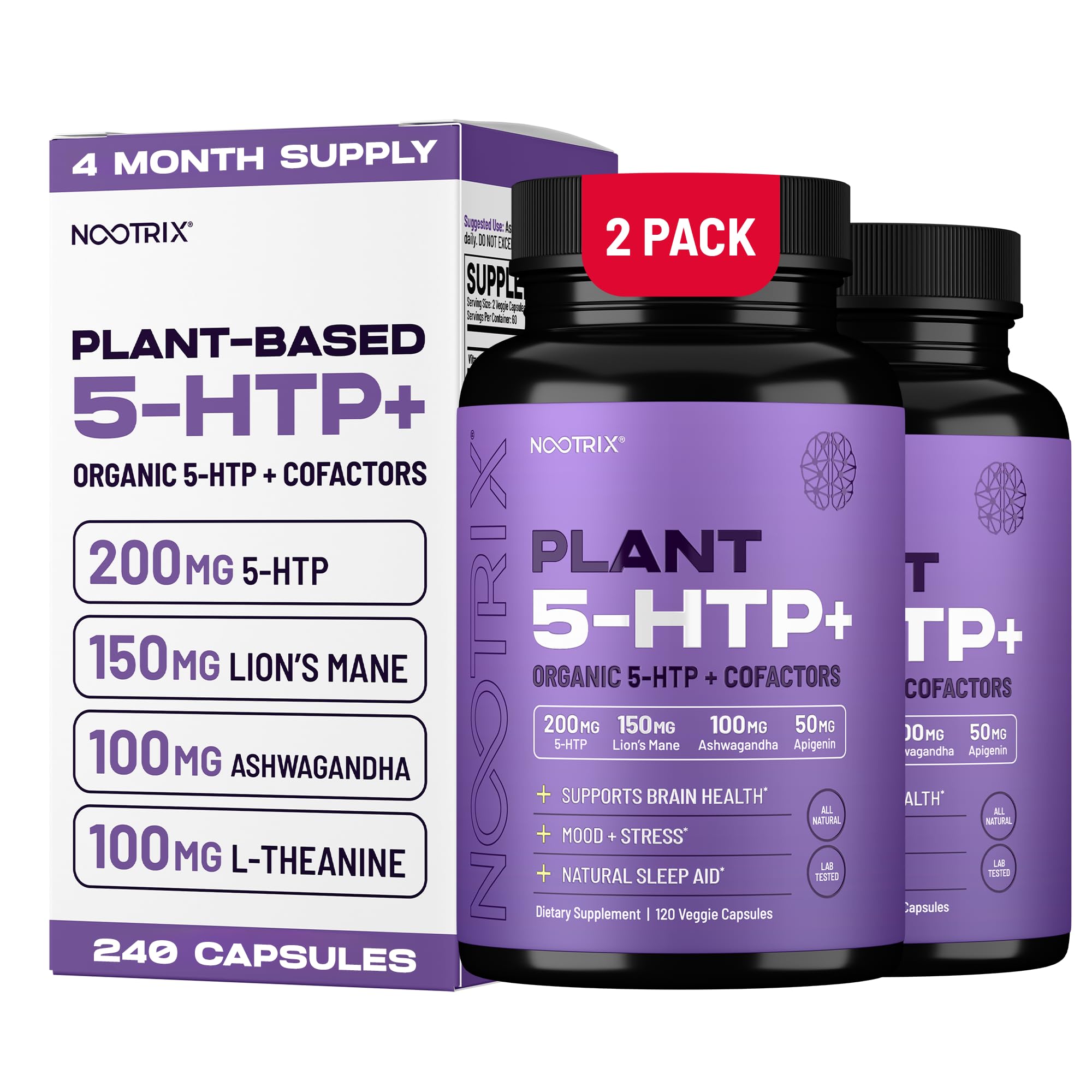 Nootrix Organic 5-HTP+ bottle shown for restful sleep support and mood balance.