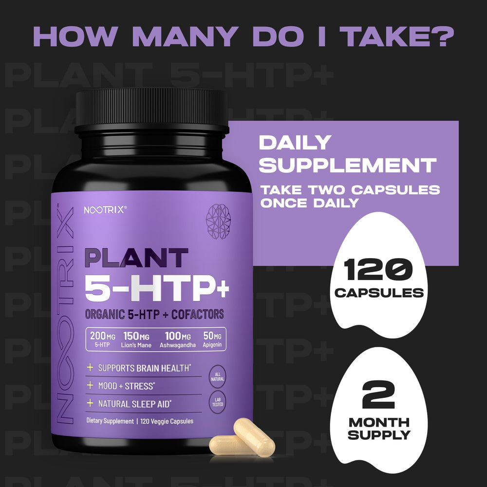 Nootrix Organic 5-HTP+ Griffonia leaf image underscores natural sleep aid benefits.