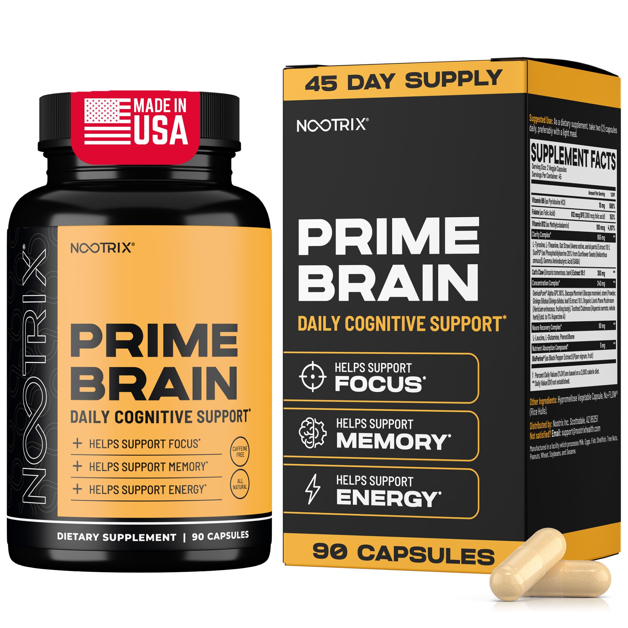 Nootrix Prime bottle front signals a daily brain health supplement for focus.