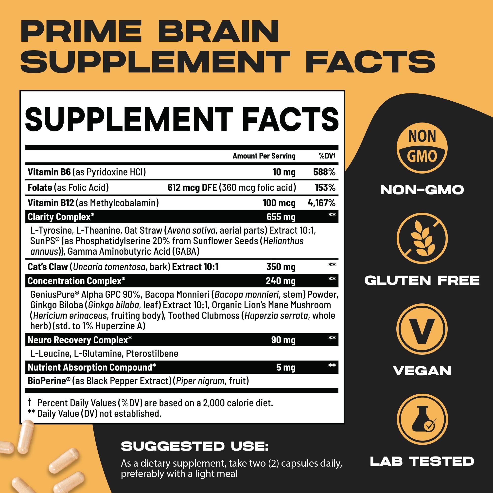 Nootrix Prime capsules closeup showing two easy-to-swallow capsules for daily cognitive support.