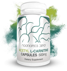 Nootropics Depot Acetyl L-Carnitine 500mg bottle back label emphasizes purity testing