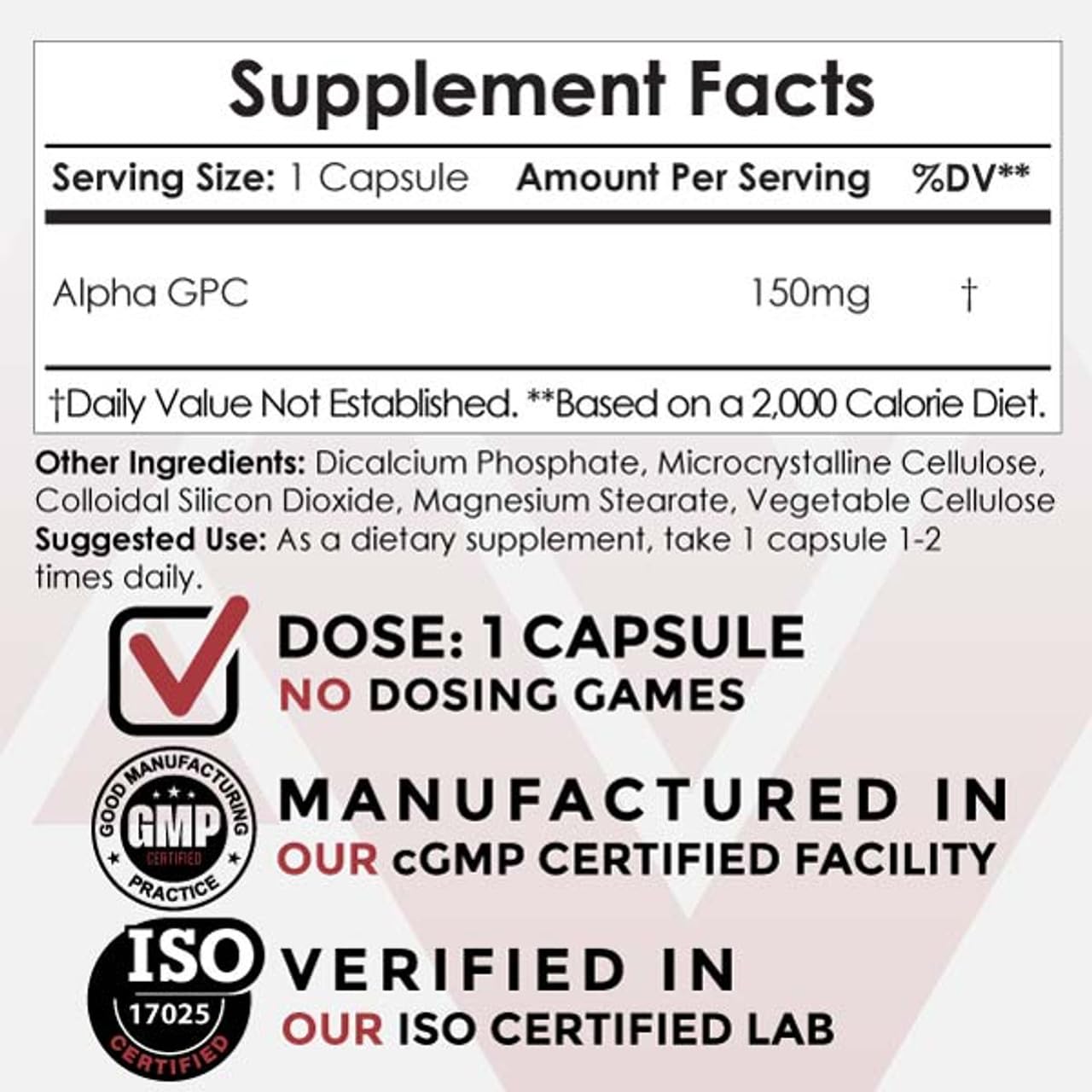 Nootropics Depot Alpha GPC capsules close-up, compact daily supplement form.