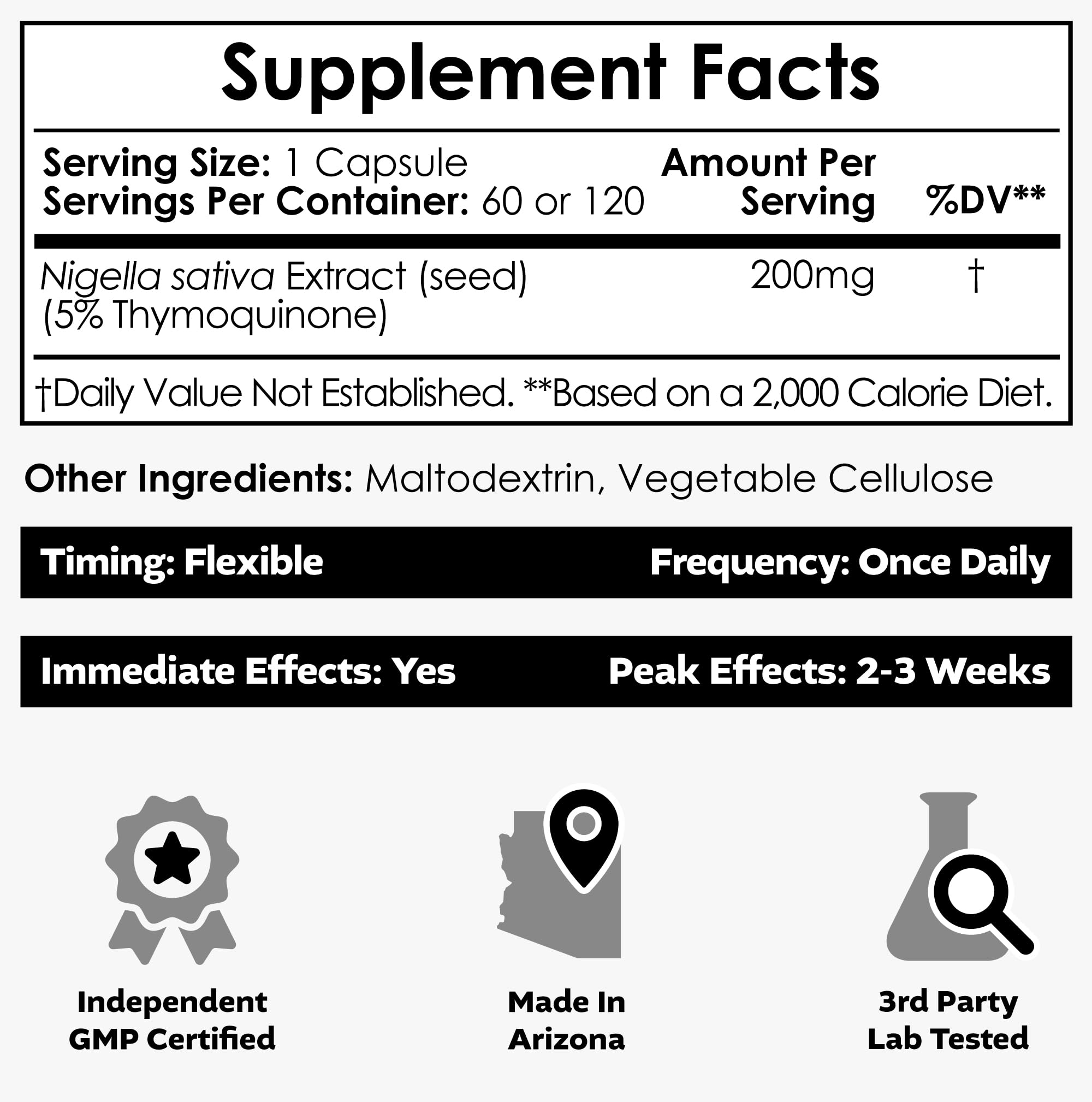 Nootropics Depot black seed oil extract bottle and capsules for everyday use.