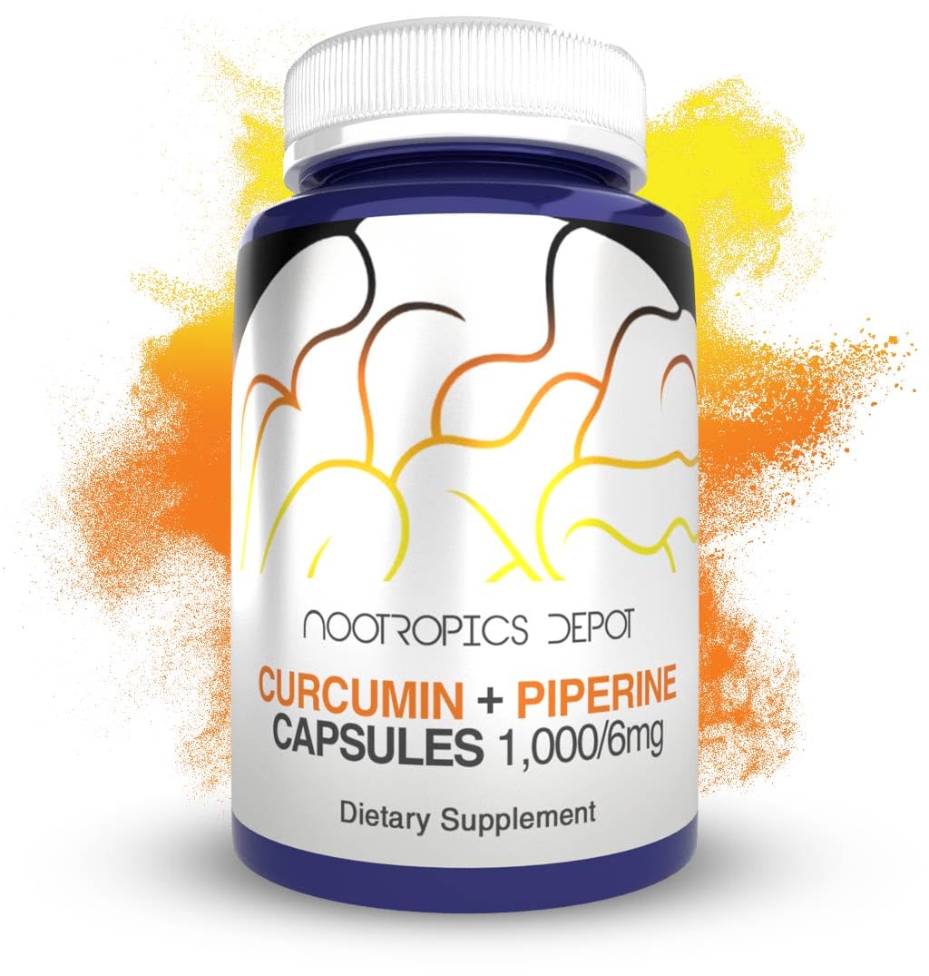 Nootropics Depot Curcumin Piperine capsules bottle front for potent daily supplement