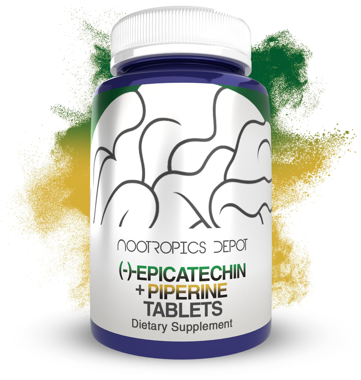 Nootropics Depot Epicatechin tablets bottle front for on-the-go performance support.