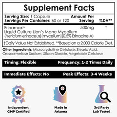 Erinamax Lion's Mane capsules shown for daily focus use
