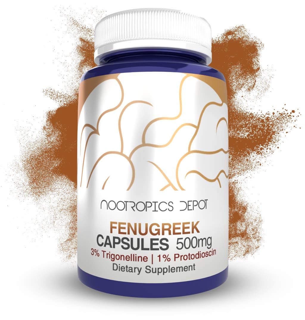 Nootropics Depot fenugreek extract capsules 500 mg bottle for easy daily supplementation.