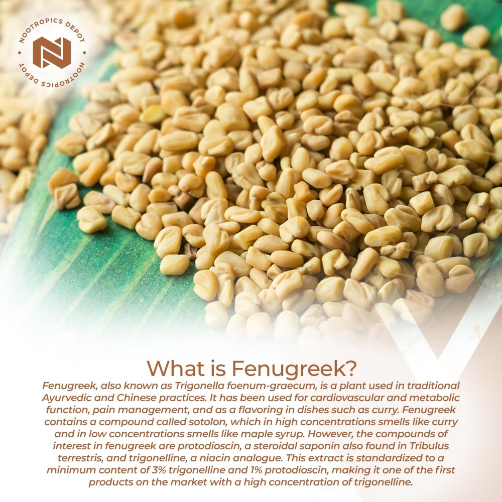 Nootropics Depot fenugreek capsules in hand suggest convenient mood and energy support.