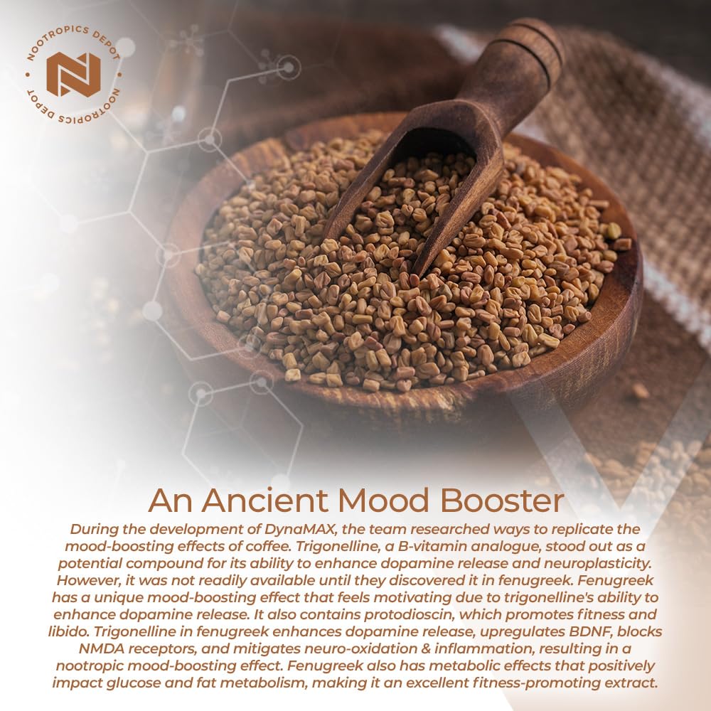 Nootropics Depot fenugreek packaging on desk evokes routine supplement use.
