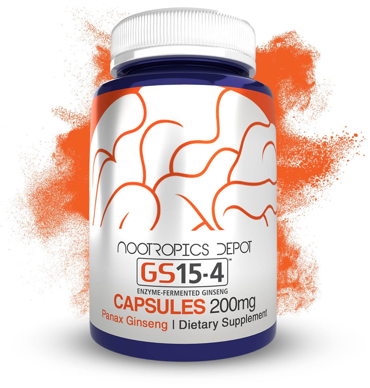 Nootropics Depot GS15-4 Panax Ginseng capsules in bottle for daily stress support