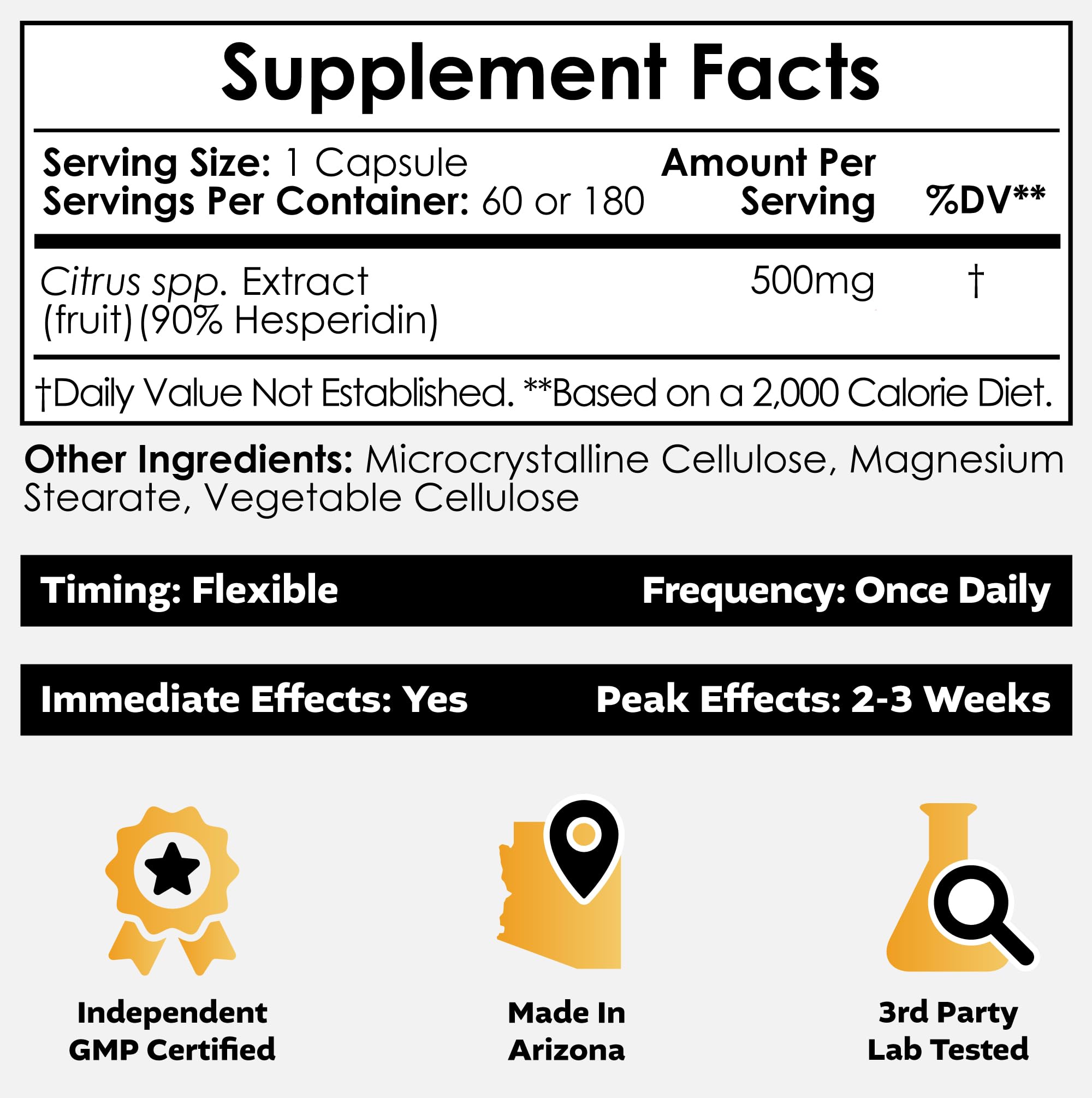 Nootropics Depot hesperidin capsules 180-count pack on display, possible cardiovascular health support.