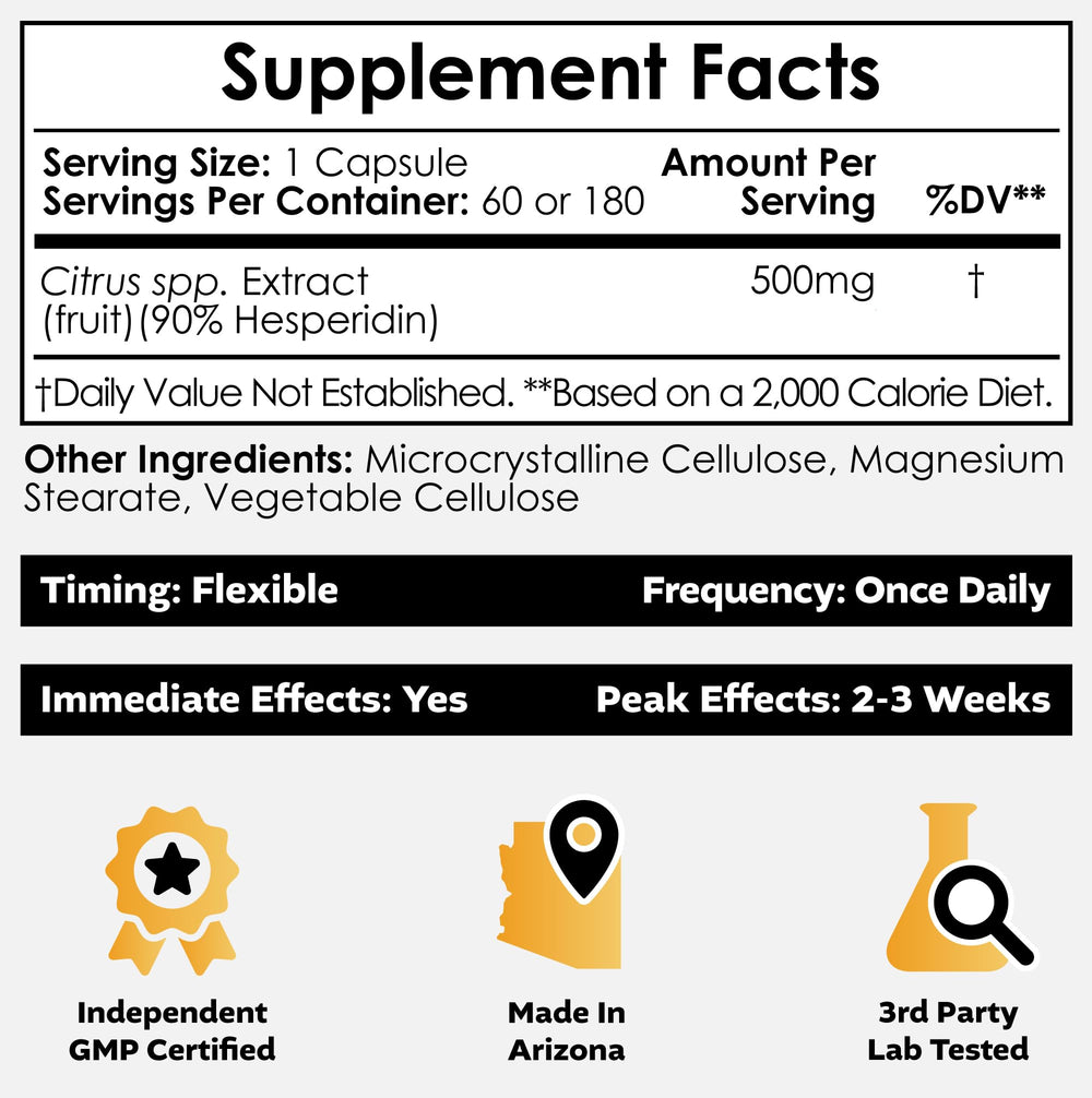 Nootropics Depot hesperidin capsules 180-count pack on display, possible cardiovascular health support.
