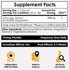 Nootropics Depot hesperidin capsules 180-count pack on display, possible cardiovascular health support.