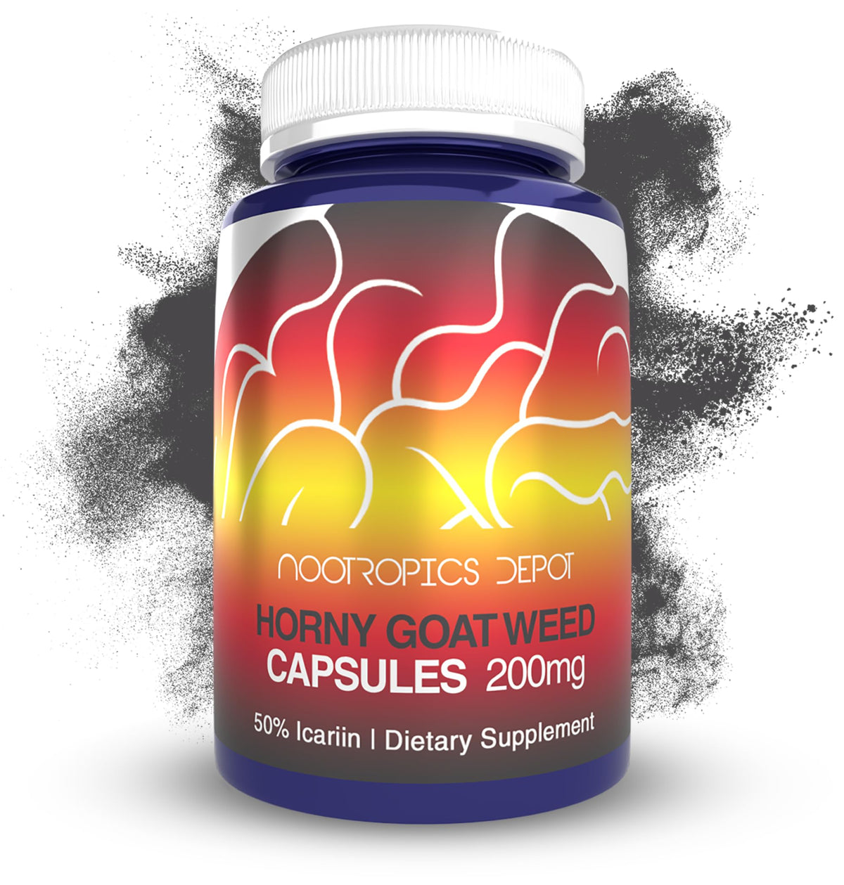 Nootropics Depot Horny Goat Weed capsules 200mg on a labeled bottle, may support vitality.