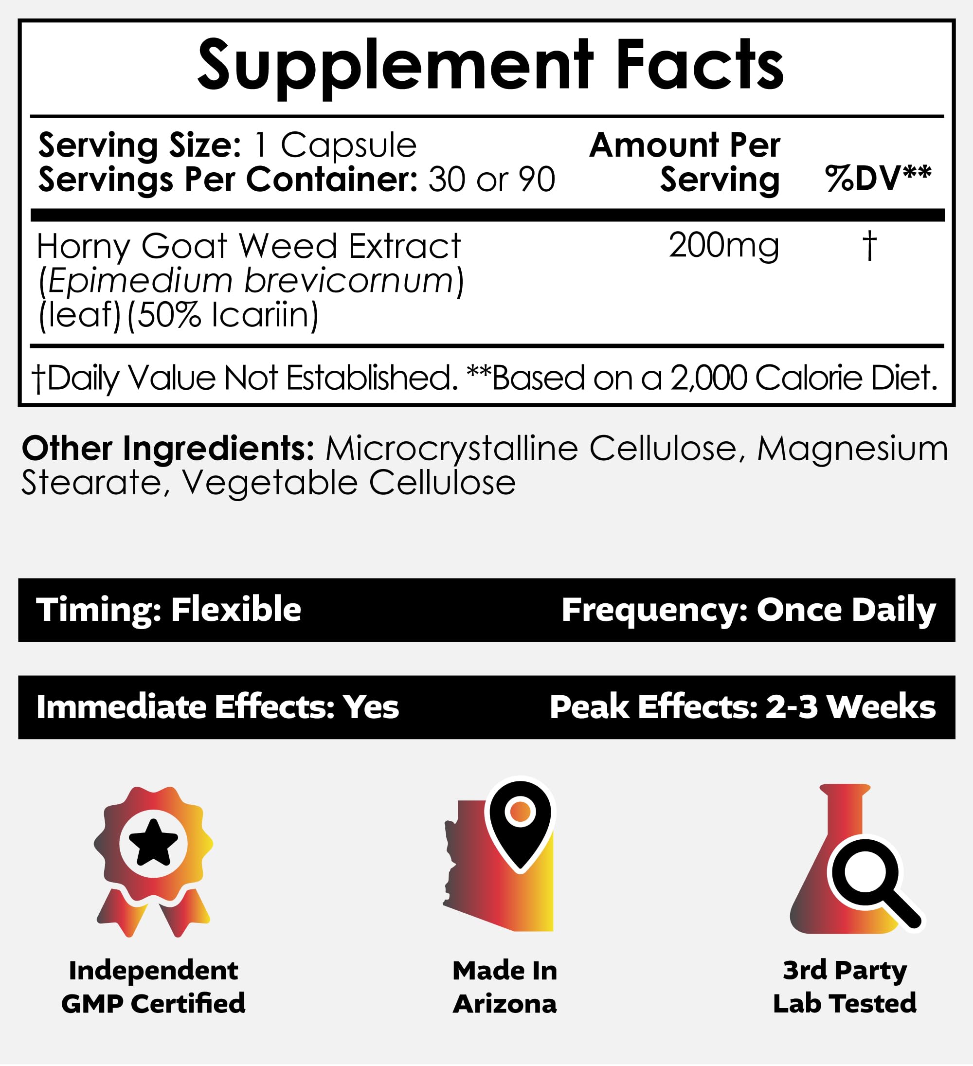 Nootropics Depot Horny Goat Weed capsules closeup, highlights high icariin content for circulatory support.