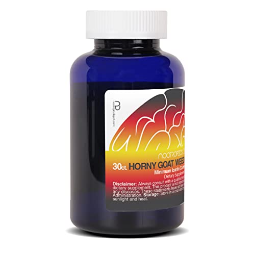 Nootropics Depot Horny Goat Weed capsules pour, suggesting convenient daily use.