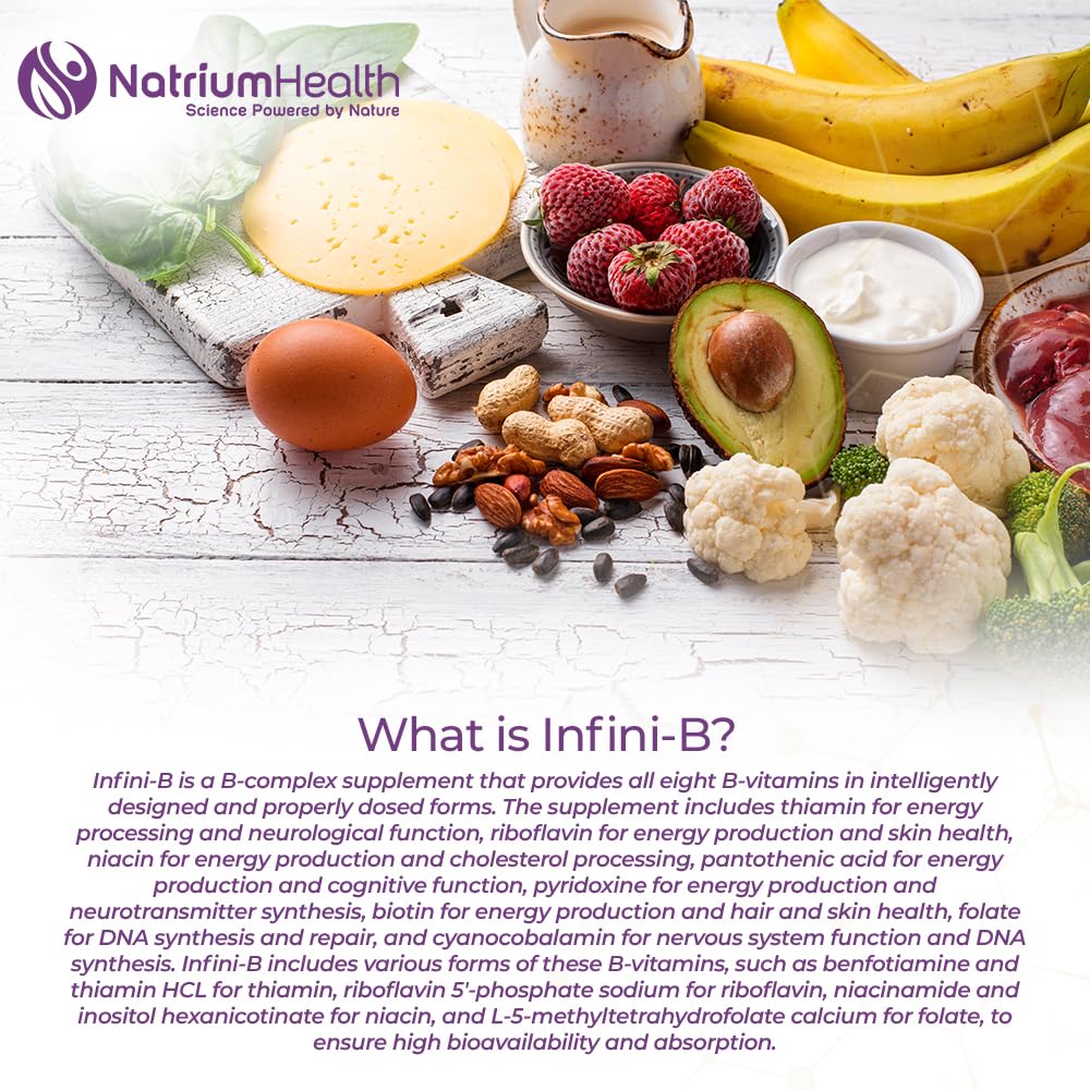 Nootropics Depot Infini-B ingredients panel lists eight B vitamins.
