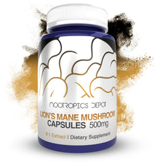 Nootropics Depot Lions Mane capsules in 8:1 dual extract may support cognitive focus.