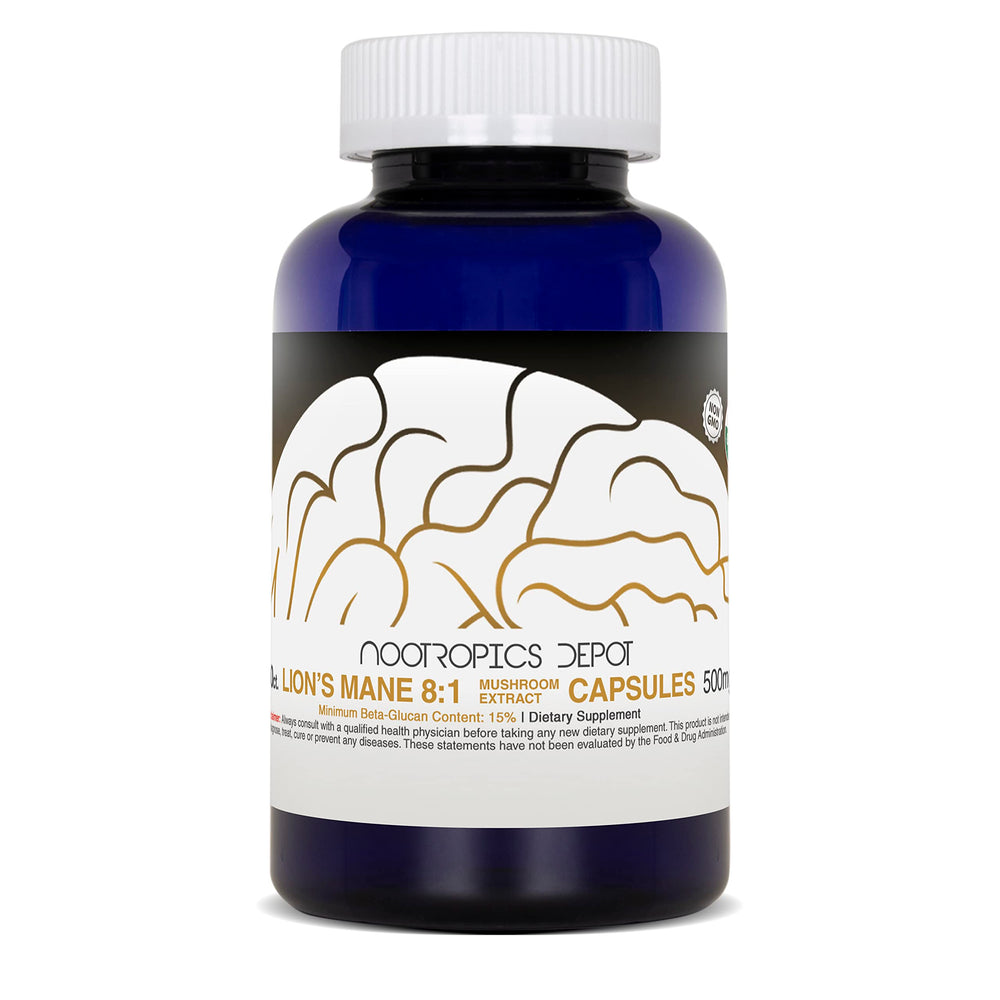 Nootropics Depot Lions Mane with visible beta-glucans for digestive support.