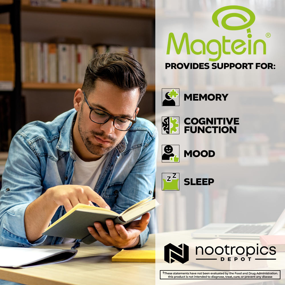 Nootropics Depot Magtein capsules in hand ready for daily focus.