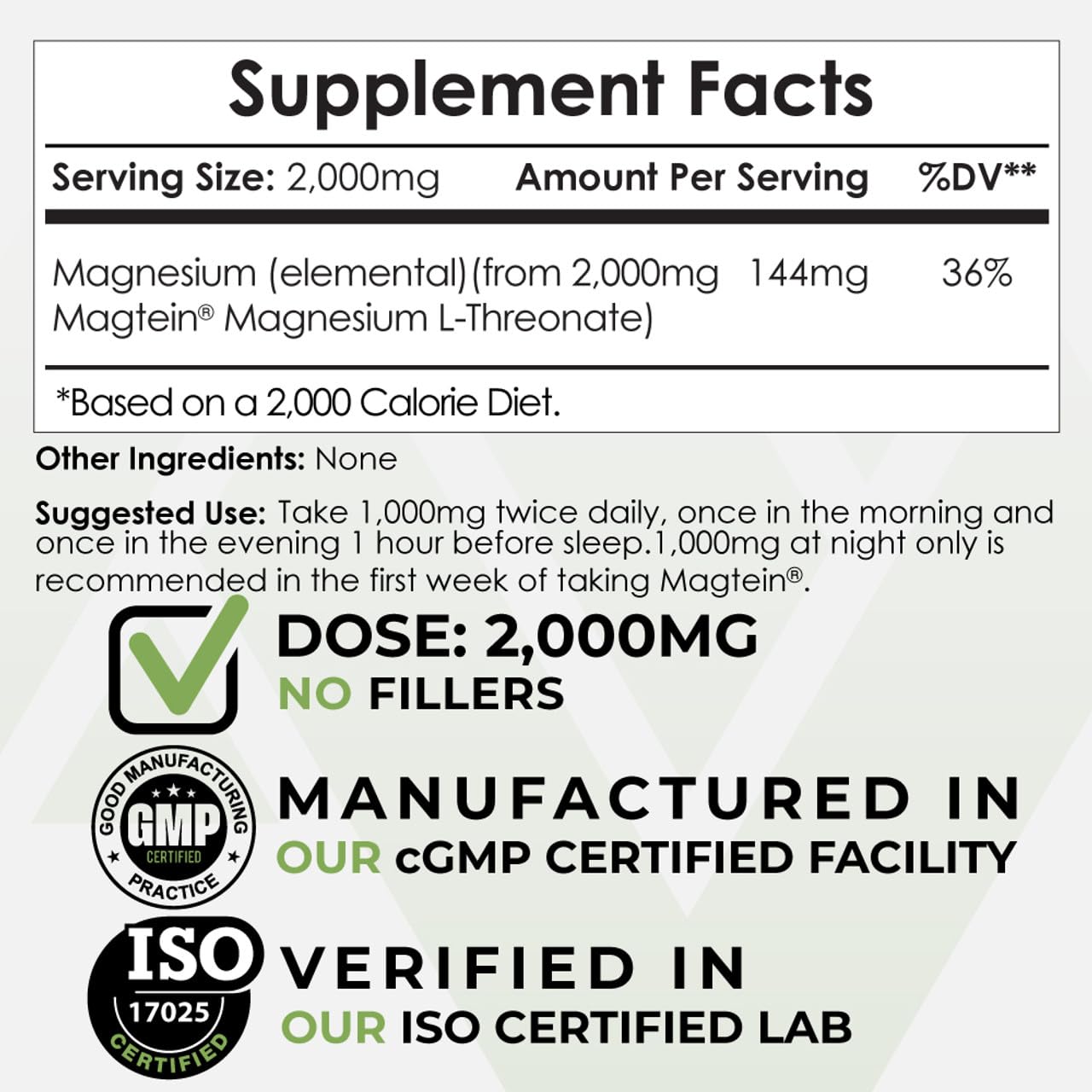 Magtein Magnesium L-Threonate powder with measuring scoop for precise dosing.