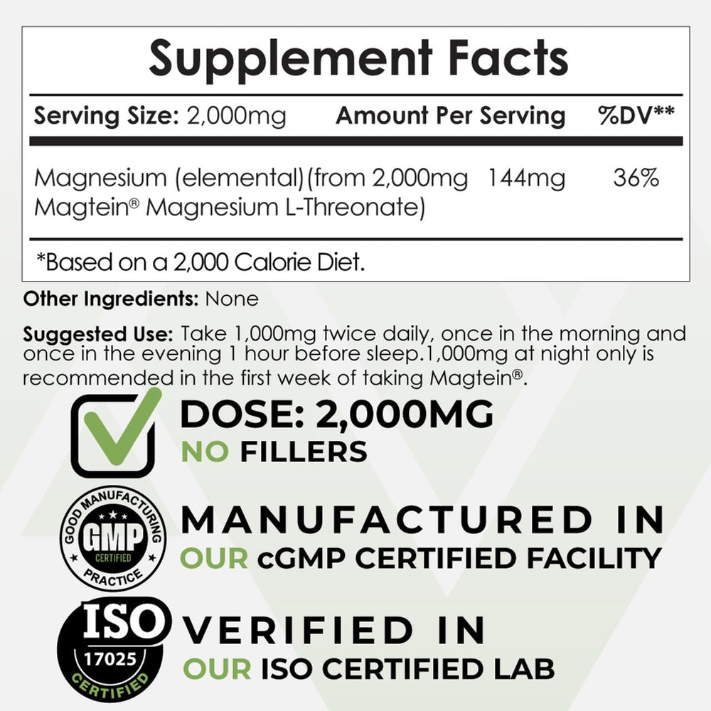 Magtein Magnesium L-Threonate powder with measuring scoop for precise dosing.