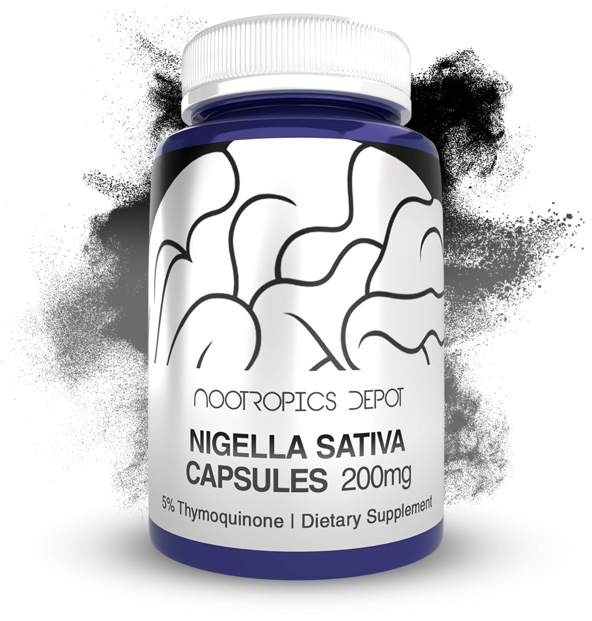 Nootropics Depot Nigella Sativa extract capsules 200mg, 60-count bottle, for daily cognitive and immune support.