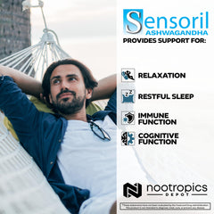 Nootropics Depot Sensoril Ashwagandha packaging box detail highlighting quality.