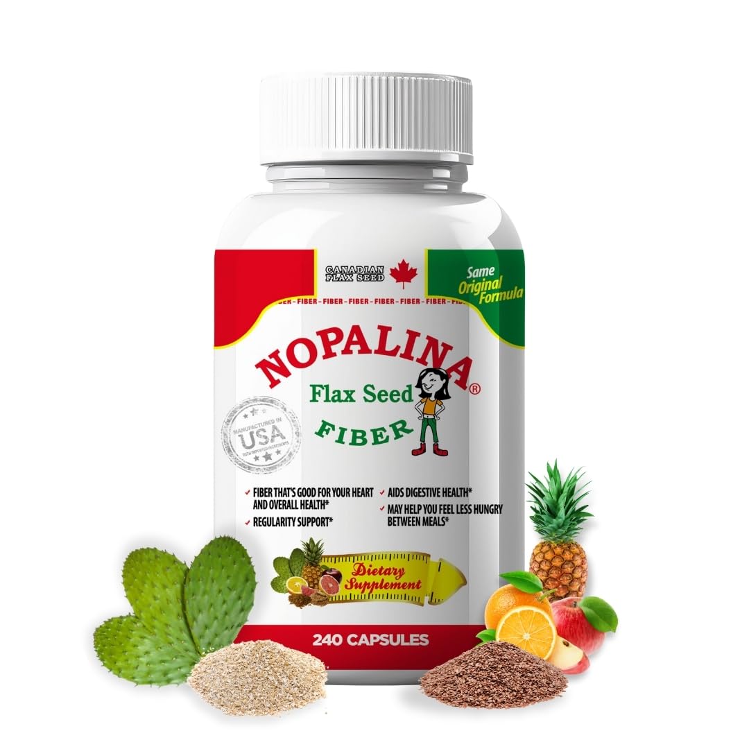 Nopalina flax seed capsules bottle, convenient daily fiber source.
