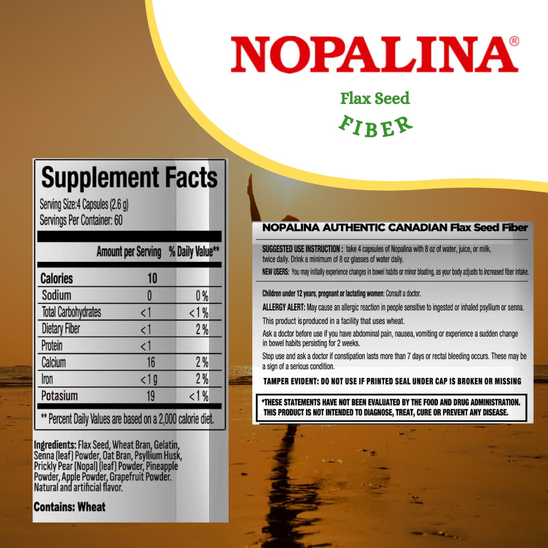 Nopalina Flax Seed Plus ingredients list close-up for informed choice.