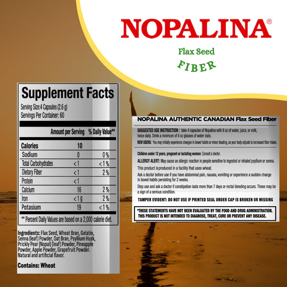 Nopalina Flax Seed Plus ingredients list close-up for informed choice.